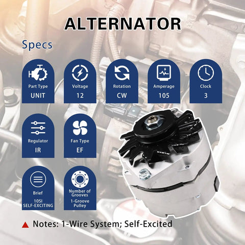 High Output 105 Amp 1 Wire 10SI Self Exciting Alternator Replacement For SBC BBC GM 12 Volt Electrical Alternator Features