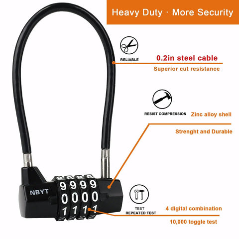 Heavy Duty Combination Cable Lock With Three Sixteenth Inch Steel Cable And Seven Inch Length Four Digit Lock For Gates Fences Cabinets Sheds And Outdoor Security Tough As Nails Built To Last With Rubber Covered Wire Zinc Alloy Hexagonal Lock Body