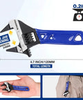 4 Inch Thin Jaws Stubby Adjustable Wrench With Wide Opening And 2Mm Slim Jaws For Tight Spaces CRV Steel With Black Oxide Finish Metric And SAE Scales Small Yet Mighty Tool Built For Pros And DIYers in hand and on pocket