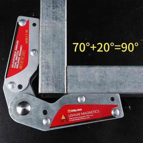 Heavy Duty Adjustable Angling Welding Magnet With Dual On Off Switches And 15 To 210 Degree Scale Lockable With Hex Wrench Neodymium Clamp