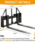 Premium Heavy Duty 45 Inch Tractor Pallet Forks Paired With Robust 50 Inch Forklift Blades shown with dimension details.