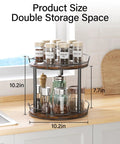 Dual Deck Lazy Susan Rotating Turntable Cabinet Organizer For Kitchen Spice Rack And Bulk Condiment Storage Rolls Super Smooth Ball Bearing Spin, 12-inch double storage with labeled jars.