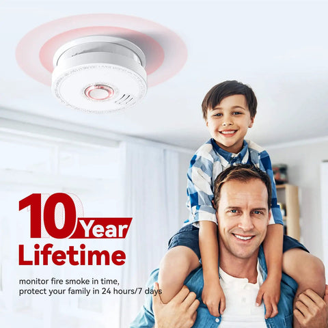 Battery Powered Smoke Alarm Pack With Test Silence Button And Photoelectric Sensor LED Indicator UL Listed Home Fire Alarm in room