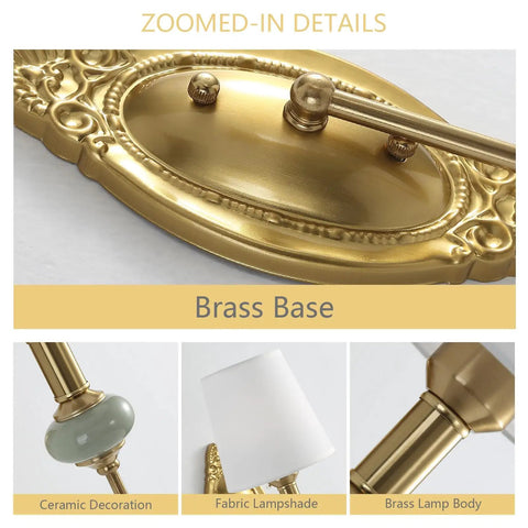 Zoomed-in view of the brass base detail of Vintage Wireless Wall Sconce Set Of Two Rechargeable Gold Led Accent Lamps.