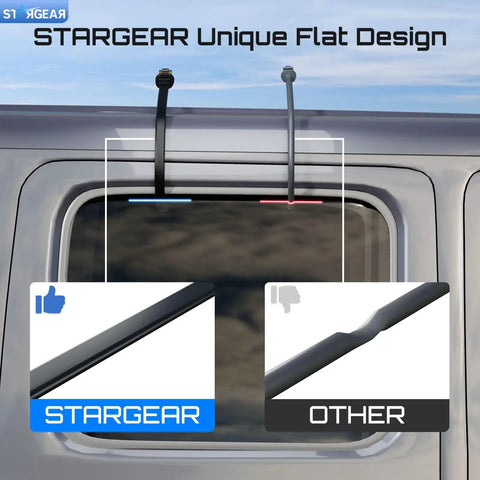 Starlink Gen 3 Flat Noodle Ethernet Cable for window pass-through in RVs, ultra slim design shown on window installation.