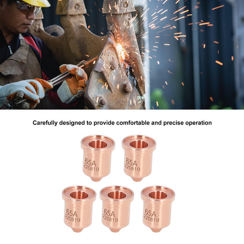Lightweight Brass Plasma Cutting Electrode Tips Kit For PMX 65 85 105 And 65A Pro Grade 5 Pack shown with equipment