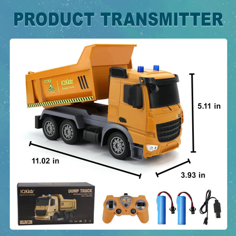 Remote Control Dump Truck Toy With Blue Warning Lights Realistic RC Construction Vehicle For Boys And Girls Aged 3 To 10