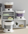 No Sweat Portable Folding Mini Washer Featuring Quick Wash And Spin Cycle, 5.5 Pound Capacity, Slick Khaki Build in a modern storage setting.