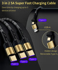 3 In 1 USB C Fast Charge Cable For DJI Drones Compatible With Mini 5 Pro Mini 4 Pro Mini 4 Mini 3 USB-A and Type-C connectors shown