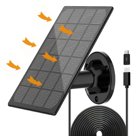 All Day Outdoor Camera Power From IP66 Waterproof Solar Panel With 10 Ft Cable Type C Or Micro USB Adapter And 360 Degree Adjustable Bracket