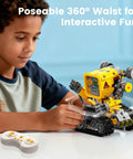Child playing with 5 In 1 STEM RC Robotics Kit With App And Remote Control, Build Mech Robot Wall Robot Sports Car Tunneling Robot And Engineering Grader, DIY Science Toys For Ages 8 To 12, Ideal Birthday Gift For Boys