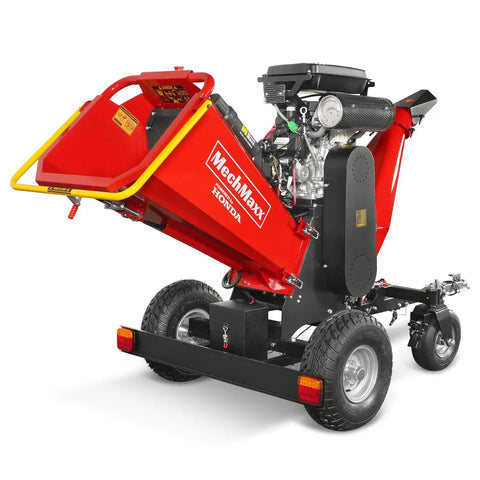8 Inch Towable Wood Chipper Shredder Mulcher With Electric Start Honda 688cc 22HP Gasoline Engine, rear view with tow bar