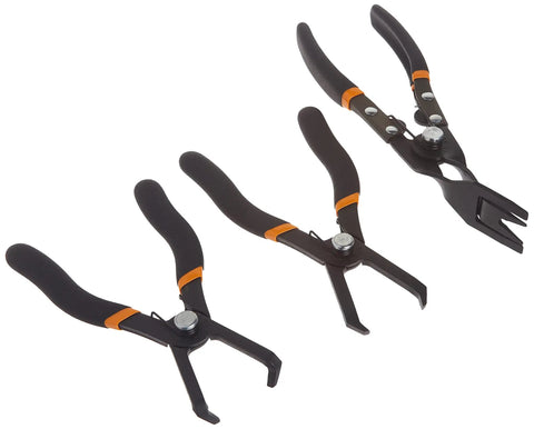 Three Piece Body Clip Pliers Set For Automotive Panels And Plastic Anchors With Center Pins, V Design Removal Tools