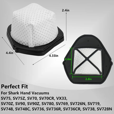 Premium No Fuss Dust Cup Filter Replacement For Shark Cordless Hand Vacuum SV75Z SV728N SV726N, dimensions and compatibility