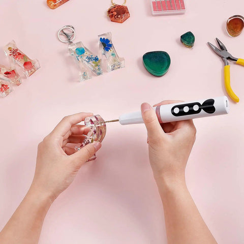 Hands using All In One Resin Polishing Kit With Electric Rotary Drill And UV Light, A Must Have For Resin Molding, Jewelry Making
