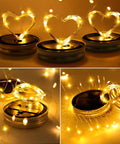 Mason Jar Solar Lights Set Of 12 With 30 LED Fairy Lights Warm White Outdoor String Lights on solar lids with heart shapes