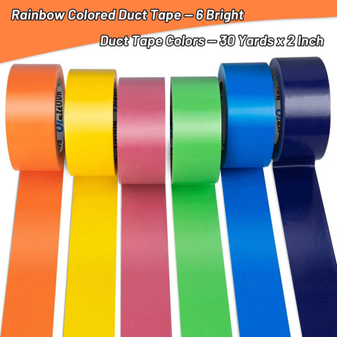 Rainbow Duct Tape Bulk 6 Pack 2 Inch Wide Each Roll 30 Yards 180 Yards Total Assorted Colors No Residue Waterproof