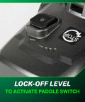 Lock-off level detail of Cordless 4-1/2 Inch Paddle Switch Angle Grinder With A Beast 750W Brushless Motor, Model G1812DFQ4