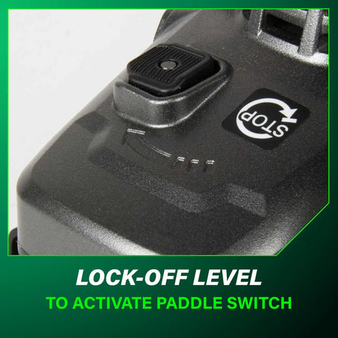 Lock-off level detail of Cordless 4-1/2 Inch Paddle Switch Angle Grinder With A Beast 750W Brushless Motor, Model G1812DFQ4