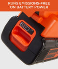 Close-up of Cordless Leaf Blower Vacuum Mulcher Combo Kit 40V battery and charger