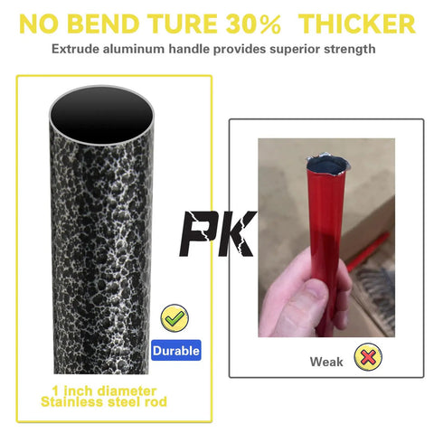 Comparison of durable 1 inch steel rod with weaker alternative for 72 Inch Adjustable Garden Rake With Expandable Head For Leaf Debris Cleanup In Lawns And Gardens