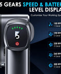 Electric Box Cutter With Smart Digital Display showcasing speed settings and battery level for precision cutting.