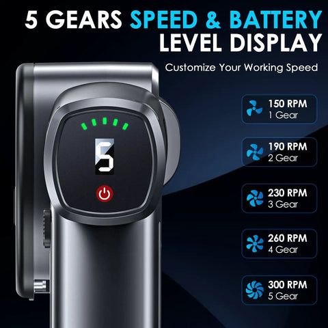 Electric Box Cutter With Smart Digital Display showcasing speed settings and battery level for precision cutting.