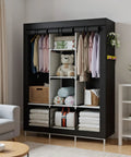 Dope Space Saver Portable Wardrobe Closet Organizer With Non Woven Fabric Cover in black, featuring hanging sections and shelves in living room.