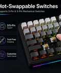 Close-up of Slick 75 Percent Wireless Mechanical Gaming Keyboard With Hot Swappable Keys showing tool-free key swapping.