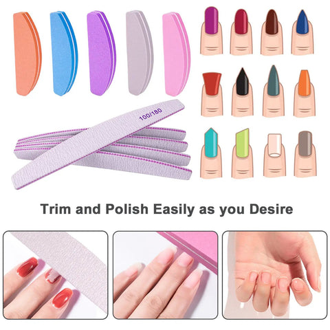 10 Piece Nail File And Buffer Set Double Sided 100 And 180 Grit For Acrylic And Natural Nails shown with buffer blocks and files