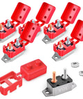 Beefy 30 Amp Automatic Reset Circuit Breaker 12V 24V DC Waterproof IP66 For Automotive Marine Boat RV Trailer Solar System With Cover And Stud Bolt Terminals Pack Of 6, red covers