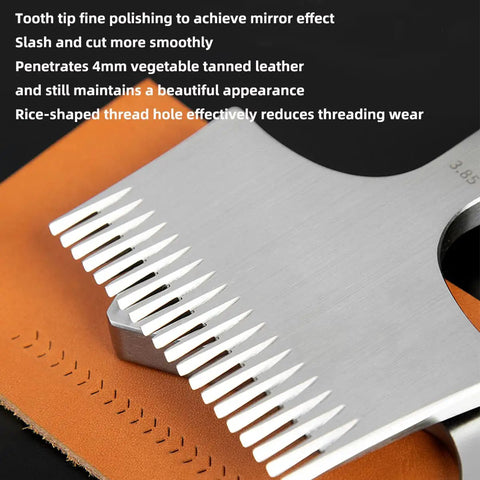 French Style 20 Tooth Pricking Iron Leather Chisel All Polished Punching Tool Kit Obverse 3.0 Mm on leather piece