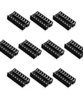 10-pack Easy Solder DIP IC Socket Adapter For PCB Boards With 2.54mm Pitch And 16 Pins, reusable chip socket connectors
