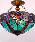 Green Liaison Tiffany Style Stained Glass Ceiling Light Fixture Semi Flush Mount Lamp With 16 Inch Shade And 15 Inch Height