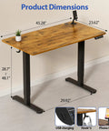 Height Adjustable Electric Standing Desk With Memory Presets, 46 x 24 Inches, Sit Stand Office Desk in rustic brown finish