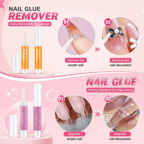 Nail glue remover and glue for 20 Piece Disposable Press On Nail Prep Kit With Files And Buffers Nail Glue And Remover Adhesive Tabs.