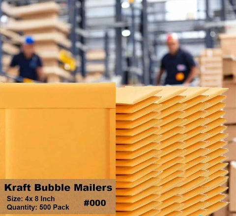 Bubble Mailers 8.5 By 12 Inches 200 Pack Self Sealing Padded Envelopes Durable Yellow Kraft Paper Mailers For Books Docs Electronics And Business Shipping stacked in a warehouse.