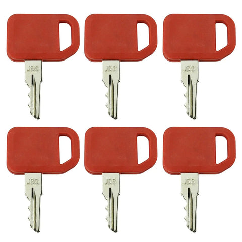 Six Pack Ignition Keys Replacement Set For Skid Steer And Compact Track Loaders Fits 326D 326E 328D 328E 329D 329E 332 332D 332E 333D 333E CT315 319D CT322 323D 329D Cart Loader Models, six red keys