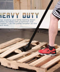 Person using Deck Wrecker Pallet Breaker Tool for Quick Pallet Teardown And Deck Board Removal, Heavy Duty DIY Lumber Demolition Tool
