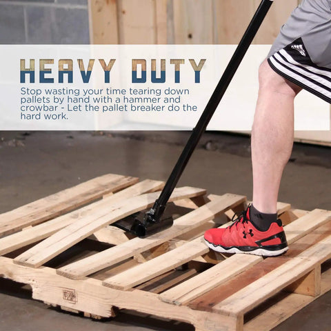 Person using Deck Wrecker Pallet Breaker Tool for Quick Pallet Teardown And Deck Board Removal, Heavy Duty DIY Lumber Demolition Tool
