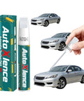 Alabaster Silver Metallic Touch Up Paint For Honda Cars Exact Color Match Scratch Repair Kit Pro Grade For Civic Accord CR V CR Z HR V Odyssey Pilot Ridgeline And More; bottle and applicator next to Honda vehicles.