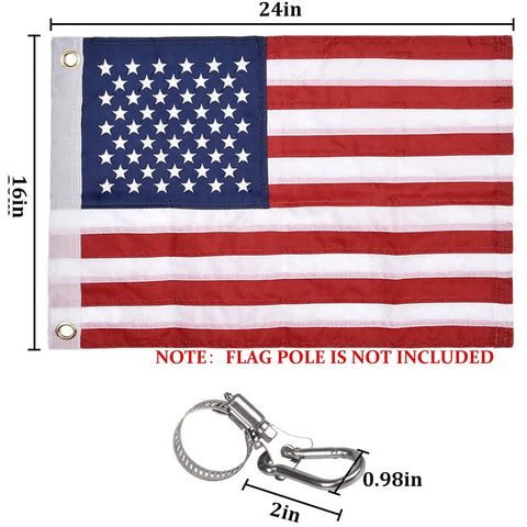 Boat Flag Kit 16 By 24 Inch United States Flag With 50 Embroidered Stars American Marine Grade All Weather Sewn Flag Clip