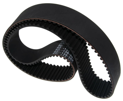 Heavy Duty 138 Tooth Drive Belt in black, curved design, ideal replacement for Harley Parts BDL-138-38K, ensures smooth ride.