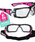 All Day Comfort Anti Fog Safety Goggles For Women With HD Scratch-Resistant Lenses, clear purple frame, front and back view