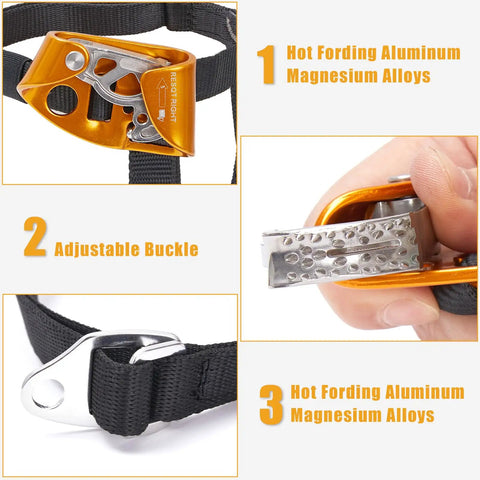 Foot Ascender For Climbing And Rappelling, Lightweight Aluminum Alloy Device In Right Orange with adjustable buckle and strap