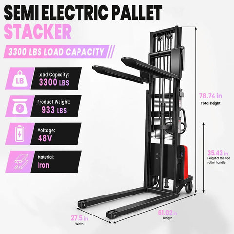 Heavy Duty Electric Pallet Stacker Delivering 3300 Lbs Capacity and Zero Sweat Hauling for Busy Warehouse Floors and Factory Racks detailed image