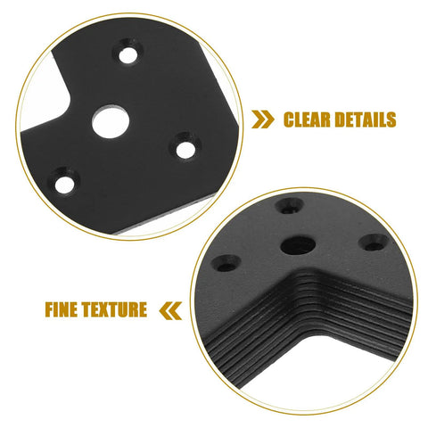 Close-up of Built Tough L Shaped Corner Braces For Furniture Repair Stainless Steel Black 10 Pack showing fine texture and hole detail.