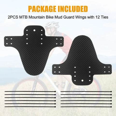 Universal Mountain Bike Mud Guards Front And Rear Set With 12 Ties Adjustable Fork Guards Carbon Fiber Pattern