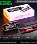 Detective 3.0 3D Meter Multimeter with 3D Triple Display for Mobile Phones and PCBs shown with box and probes, ultra precise tester.