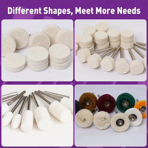 Polishing Bits and Buffing Wheels Kit for Rotary Tool With 114 Piece Set, various shapes and sizes for metal and jewelry polishing